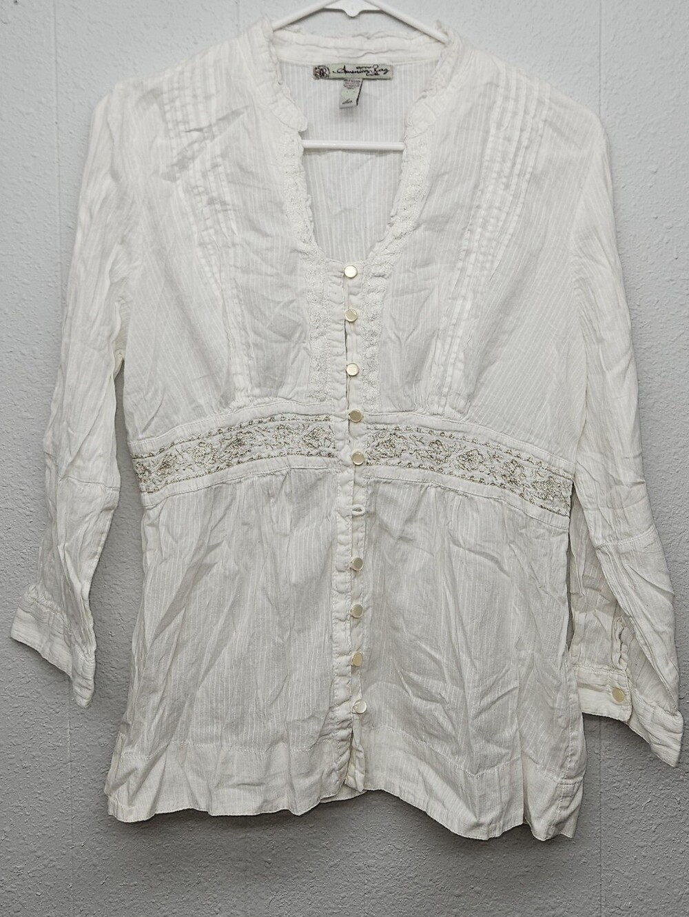 Y2K Vintage American Rag Embroidered Button-Down Blouse Womens L Cottage Core